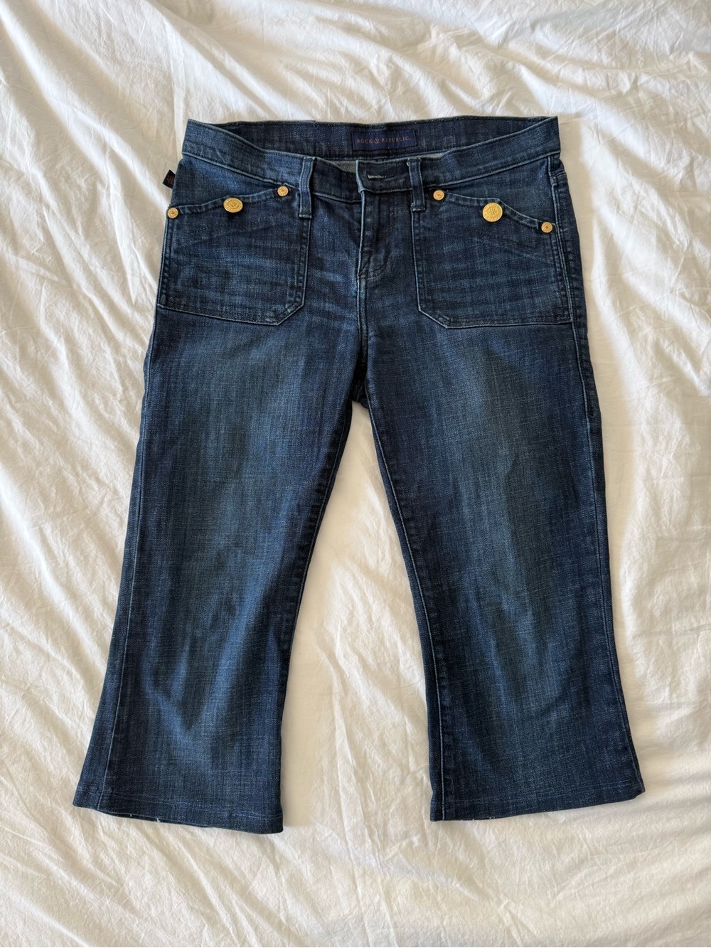 Rock & Republic Dark Blue Cropped Jeans with Gold Buttons